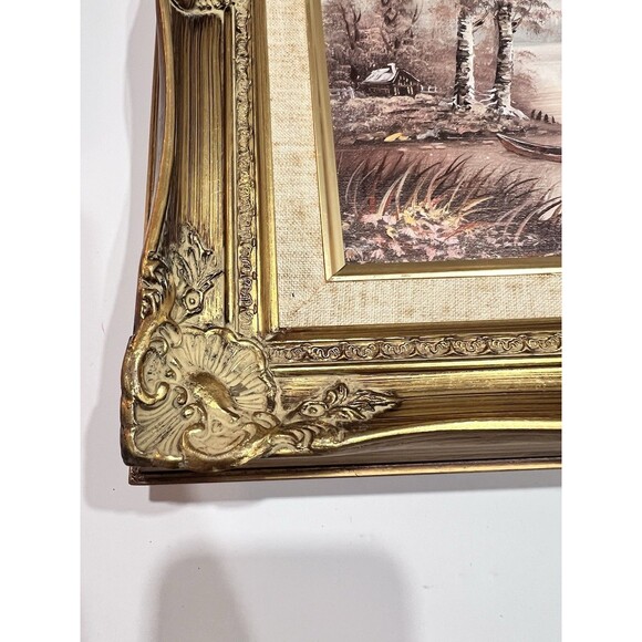 Original Oil On Canvas Painting With Winter Landscape Cottage On The Lake 15” - Picture 12 of 16